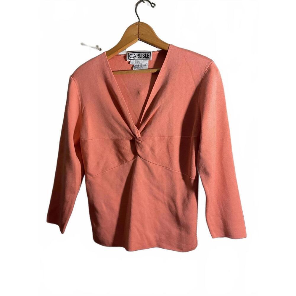 Carlisle Peach Knit Silk Blend V-Neck Women's Sweater/ Decorative Side Large